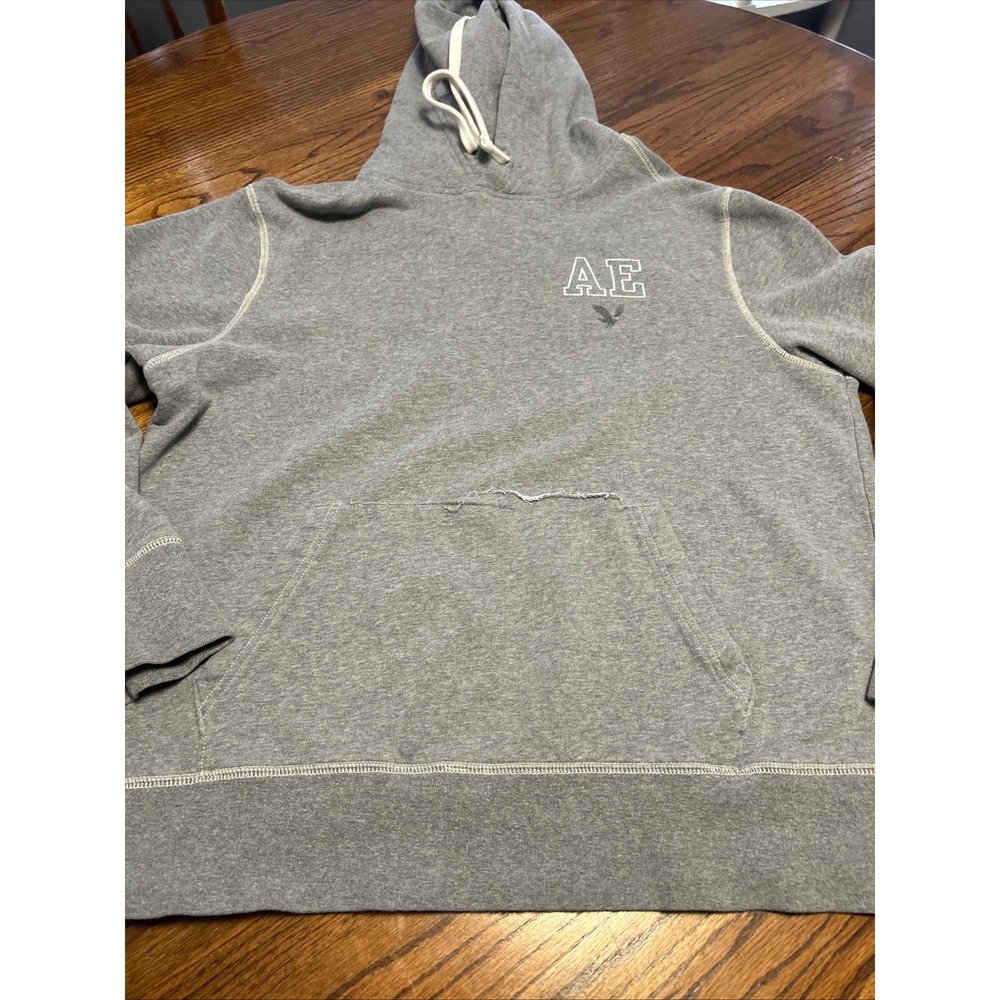 American Eagle Mens Super Soft Hoodie Gray Logo‎ Graphic Sweatshirt Large